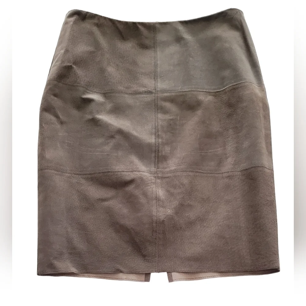 Suede Leather Patch Pencil Skirt - Picture 1 of 7